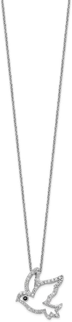JewelryWeb 20mm Ss Rhodium Plated Black White Cubic Zirconia Dove With 2in Extension Necklace 16 Inch Pendant Necklace for Women - Image 3