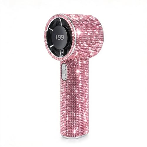 Fussybussy Portable Handheld Turbo Fan - Fashion Full Diamond 1800mAh USB Rechargeable Personal Battery Operated Mini Small Pocket Mini Fan for Travel/Outdoor/Vacation/Beach/Outdoor Activities (Pink)