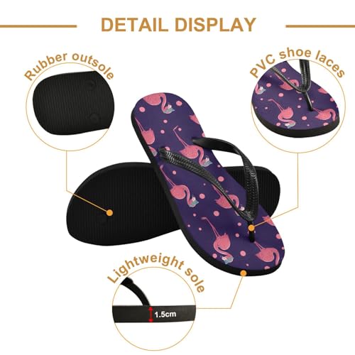 ALAZA Red Flamingo Dots Flip Flops for Women Fashion Beach Slippers Comfort Mens Flip Flops Non-Slip Rubber Shower Slippers Sandal for Hotel Travel Sport,XS3