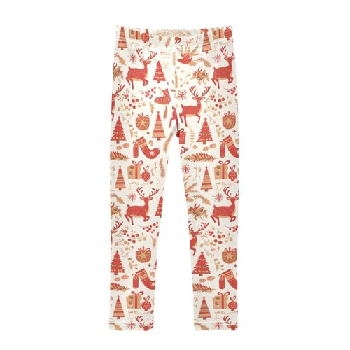 KLL Vintage Christmas Deer Elements Background Toddler Girls' Cotton Pants Fashion High Waisted Leg Yoga Pants Sports