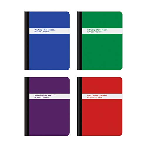 Oxford Caderno de composição poli 4 unidades (pacote com 1), papel pautado largo, 24 x 19 cm, 80 folhas, cores sortidas: azul, verde, roxo, vermelho (64959)