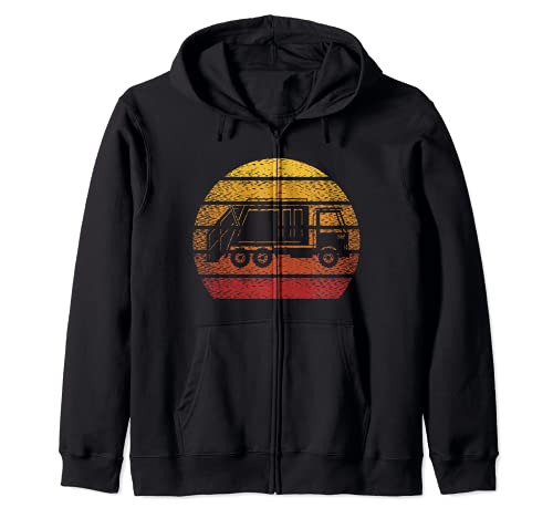 Retro Vintage Garbage Truck Gifts for Recycling Trash Bins Zip Hoodie
