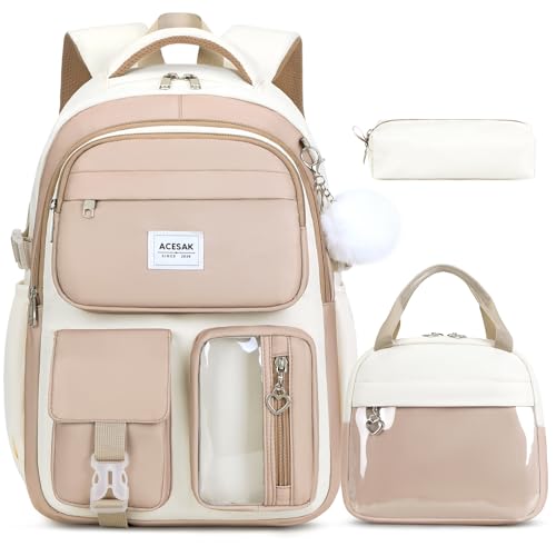 ACESAK Backpack for Girls with Lunch Box Pencil Case (Khaki) by ACESAK - Used condition - US$35.14