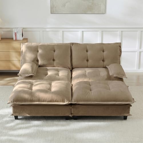 Image of 77 inch U-Shaped Sectional Couches for Living Room, Light Coffee 2 Seater Modern Chenille Deep Seat Sofa Set, Salas para Casa, High Back Love Seat Couches, Cloud Modular Sectional Sets with 2 Ottoman