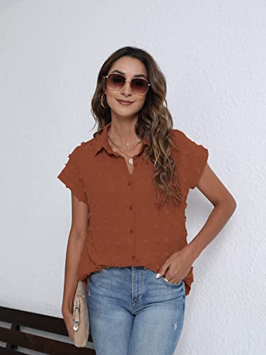 BOTHENIAL Women White Button Down Shirt Dressy Casual Work Tops Chiffon Blouse Summer Short Sleeve Shirts4