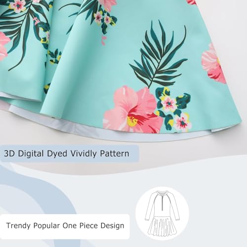 Image of Aisyee Girls One Piece Swimsuits Swim Dress for Girls Long Sleeve Rash Guard Bathing Suits Hawaiian Skirt Swimwear 3-16 Years