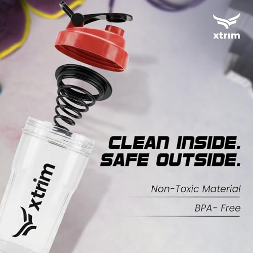 Image of Xtrim 700ml Protein Shaker Bottle with Anti Lump Mixer Attachment for Men & Women, Compact, Leakproof, BPA-Free, Ideal for Protein Shakes, Pre-Workout Smoothies, Smooth Mixing for Pre & Post Workout