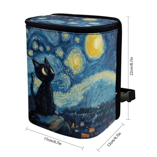 Image of Talayituse Cat Starry Night Print Car Trash Can with Lid, Leak Proof Auto Trash Bag Hanging Vehicle Garbage Can Multipurpose Storage Container for Back Seat Road Trip