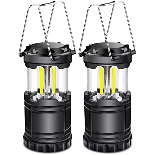 EXTRASTAR LED Camping Lantern, Battery Operated Collapsible Portable LED Lanterns, Emergency Lights with Foldable Hook for Hiking, Camping, Outages, Black(Pack of 2)