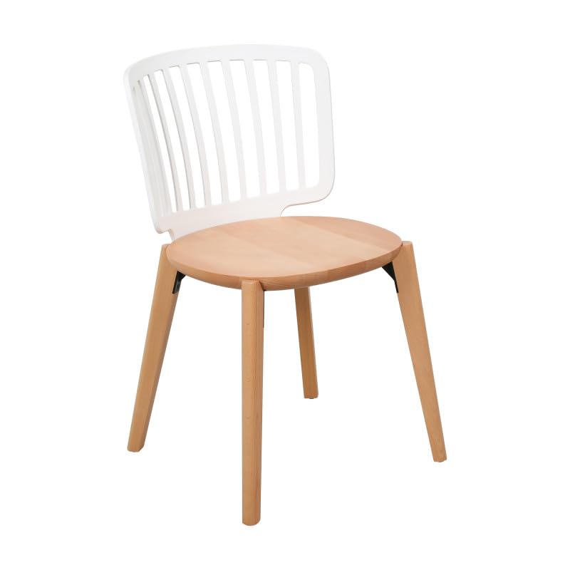 Kosmi Chaise Eira Design Scandinave – Dossier Résine Blanche, Assise Bois – Pieds Bois Naturel