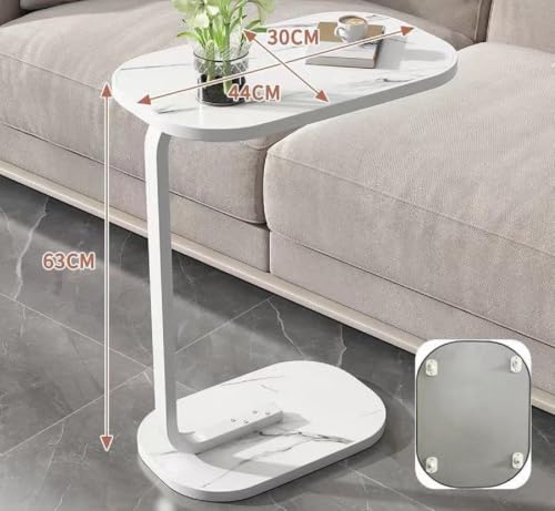 Image of Owme Adjustable Table Stands Couch Side Table, Swivel TV Tray Table, 360 Top Moving C-Shaped End Table, Small Center Table for Home Office Balcony | Storage Organizer - White, Rectangular