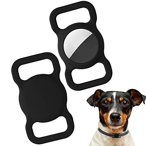 AIXMEET [2 PCS Étui en Silicone pour AirTag, Noir, Housse Coque de Protection Case Cover Compatible avec Air Tag GPS Finder Anti-Perte pour Collier Support de Chien Chat Cover