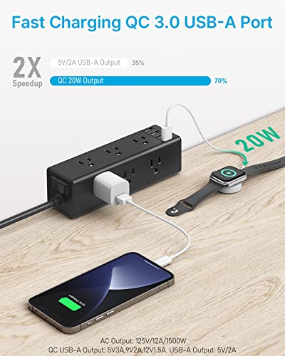 Cccei Desk Clamp Power Strip With 9 Outlets, Black Desktop Edge Mount Surge Protector With Usb Ports, Widely Spaced Desk Outlet Fast Charging Station, 6 Ft Flat Plug, Fit 1.6 Inch Table. #TOP2