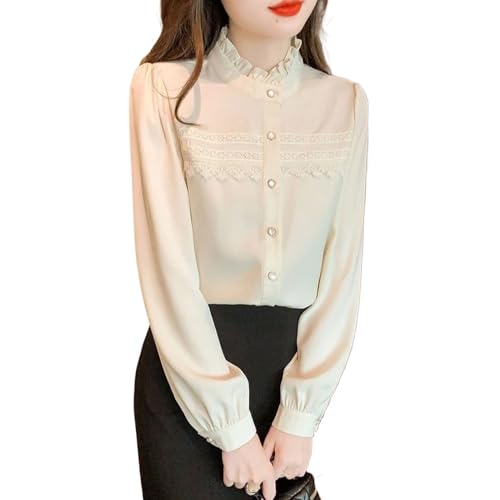 Chemisier raffiné manches longues couture dentelle style vintage haut de gamme