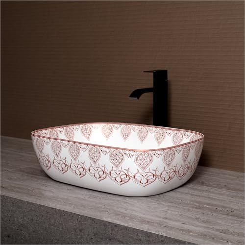 Image of Archstone Wash Basin for Bathroom -1 Year warranty - Tabletop Washbasin - Ceramic Glossy Rectangle Designer Moroccan Countertop Vessel Sink, Dining Hall & Vanity 33x45x14.5 cm (Copper Moroccan)