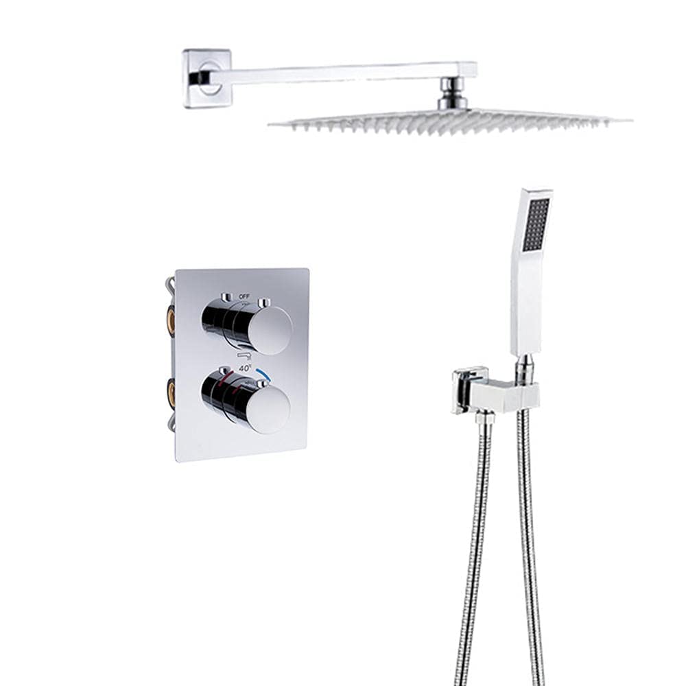 Termostatyczna Bateria Prysznicowa Zestaw Prysznicowy Bateria Dwufunkcyjna Zestaw Prysznicowy Kwadratowe Deszczownice Z Ręczną Słuchawką-Czarna-A_8 Cali,Chromespread,10 in