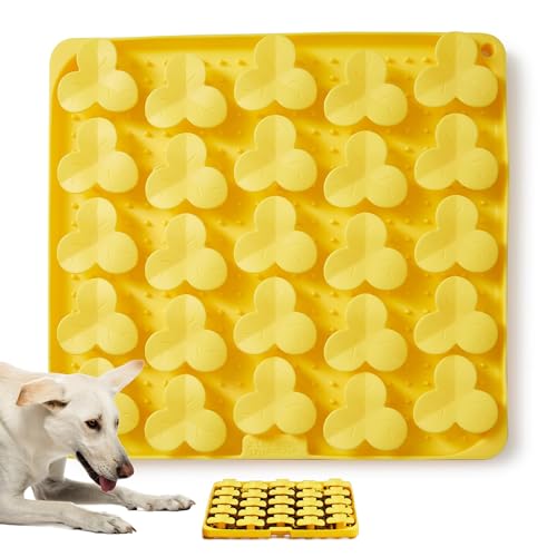 Puzzle Feeder Silicone Mat with Suction Cups, Slow Feeder Bowl for Dry and Wet Food, Dog Enrichment for All Breed Dogs, Yellow