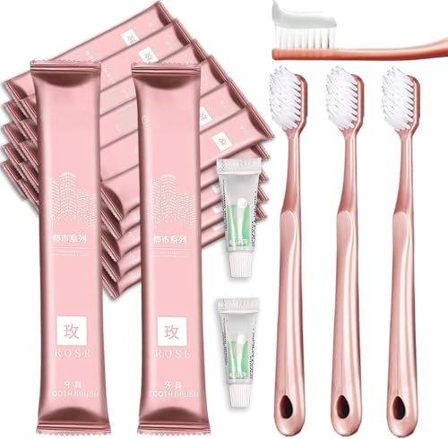 50 Pack Disposable Toothbrushes with Toothpaste Individually Wrapped Travel Toothbrush Bulk Set Single Use Toothbrushes for Homeless Nursing Homes Hotels Shelters Charity Donations