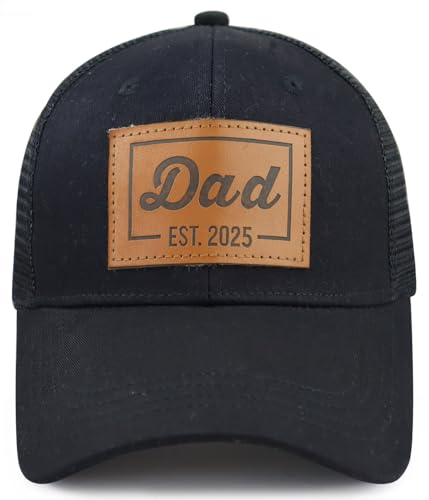 Image of Goyklrb Funny Dad Est 2025 Trucker Hat for Men, Adjustable Leather New Daddy Gifts Baseball Cap