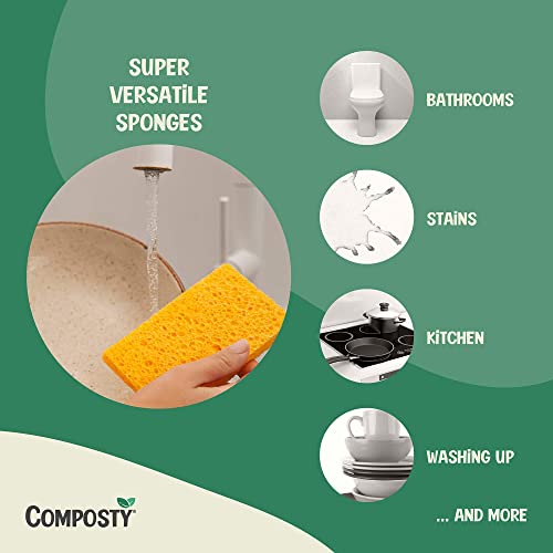 Composty® | Premium 'Pop-Up' Eco Sponges | 12 Pack | Compostable | Zero Waste | Plastic Free | Natural Cellulose | Long-Lasting | 4 Colors: Perfect For Kitchen, Washing Up, Bathroom | One Tree Planted #TOP4
