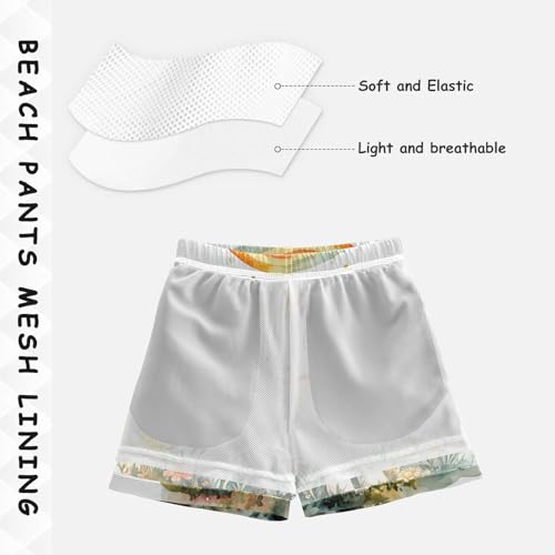 Pigsaly Boys Swim Trunks Cute Unicorn Orange Rainbow Boys Board Shorts Swimsuit Swimwear Summer Bathing Suit 3T4