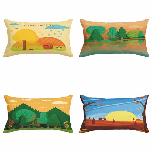 EHOMERY Rectangulaires Housse De Coussin New York Taie d'oreiller Deco Paysage Dessin Animé Soie USA Motif Brillant Luxueux Lisse 30x50cm