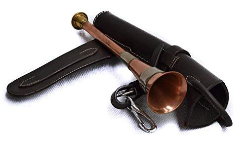 John Shooter Copper & Brass Fox Hunting Horn & Bridle Brown Leather Case