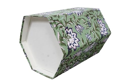 Image of Generic 3.3 Gallon Cotton Hand Block Printed Paper Waste Basket |Small Decorative Trash Can for Housewarming Gifts in Living Room, Bedroom, Bathroom | Eco-Friendly, Plastic-Free (1, D BLUE GREEN)