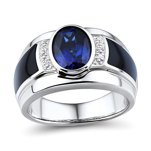 2CT Oval Cut Gemstone with Moissanite Side Stone Engagement Rings for Men Silver 10K 14K 18K Gold Birthstone Wedding Band Anniversary Luxury Men's Rings Jewelry Gifts for Him