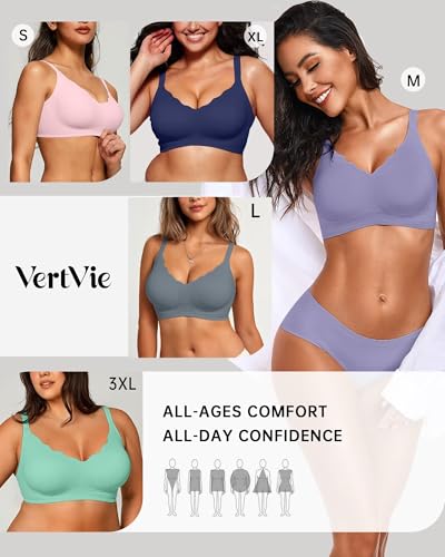 Image of Vertvie Women Seamless Jelly Bras No Underwire Supportive Wireless Push Up Full Coverage Bralette Comfy Scalloped T-Shirt Bra