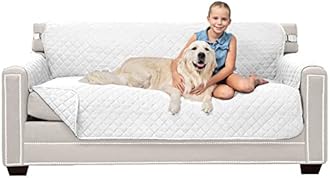 Sofa Shield Couch Slip Cover with Patented Strap, Cushion Protector, US Designed Reversible Stain and Dog Tear Resistant Slipcover, 70 inch Seat, Washable Covers for Dogs Pets Kids, White