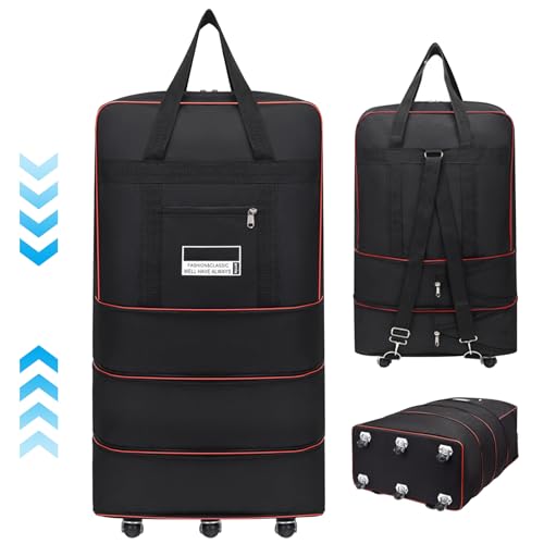 Wheeled Duffle Bag 32x19x11in Expandable Foldable 360° Rotating Rolling Duffle Bag Carry on Duffle Bag with Wheels and Handle for Camping,Travel, Business Trip, Large, Expandable Luggage2