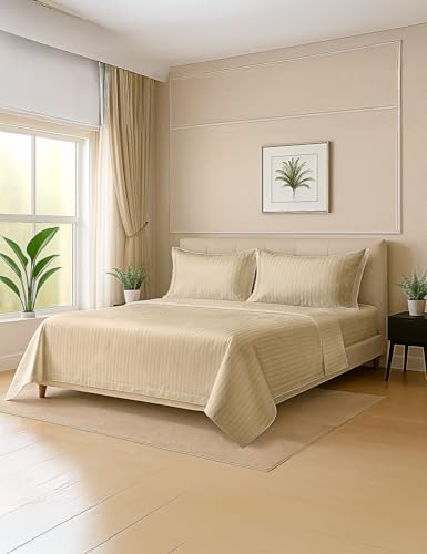 Image of Symbol Premium 100% Pure Cotton Soft Bedsheet for Double Bed - King Size (108x108 inches) with 2 Pillow Covers (27x17 inches) | 300 Threadcount