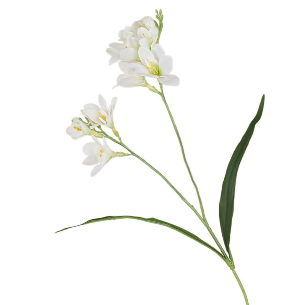 Artificial Artificial Orchid Branches, 64cm Artificial Freesia Flowers Photography Props 2 Fork Fake Flowers for Wedding Party Decor(White)