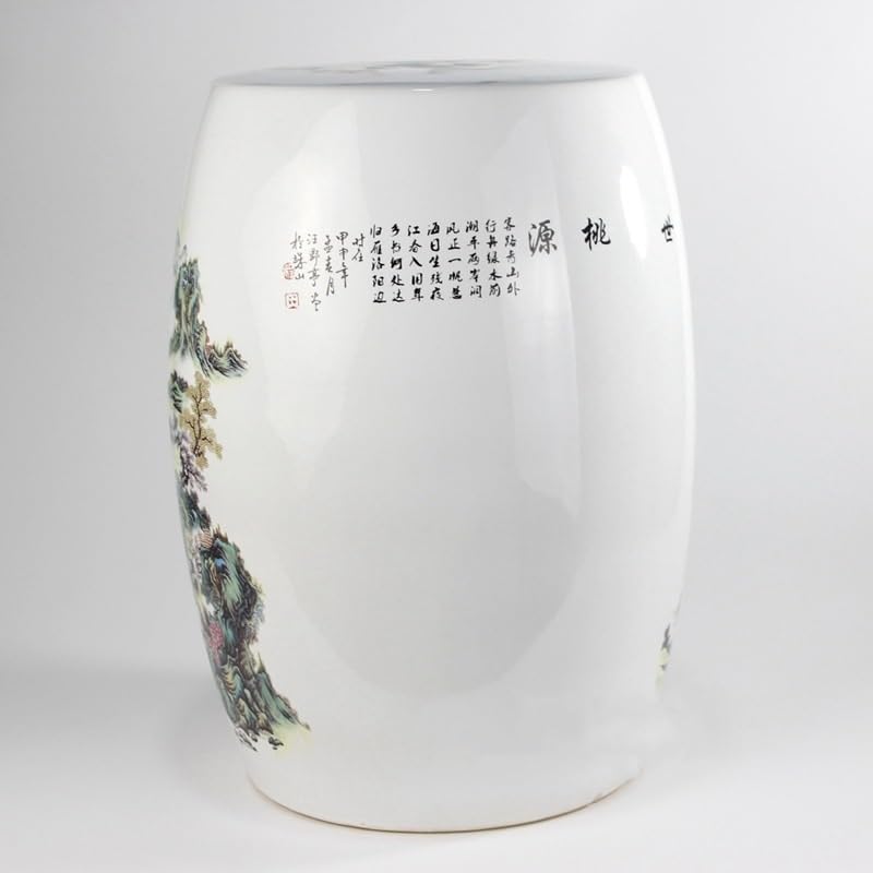 Ceramic Garden Stool Decorative Garden Stools Ceramic Handmade Pastel Figures and Flowers Carved Copper Coin Ceramic Stool Cooler Pier Shoe Bench Patio Ornaments Garden Stool(C)