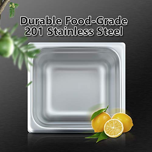 Aplancee Steam Pan 1/6 Size x 4 Inch Deep 6 Pack NSF Stainless Steel Anti-Jamming Food Cooking Pan (More Sizes & Lid Options)