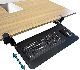 Nisorpa Under Desk Keyboard Tray, Pull Out Keyboard Tray with C Clamp, 650x240 mm Sliding Pull-Out Tray Under Desk Drawer for Keyboard and Mouse