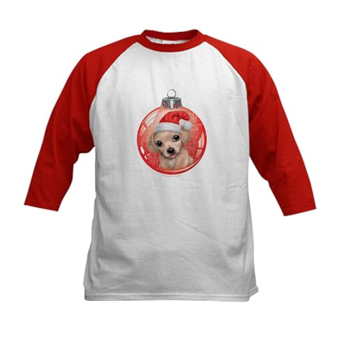 CafePress PD Moreno's Ornament Dog Kids Baseball T Shirt Kids Cotton Baseball Jersey, 3/4 Raglan Sleeve Shirt Red/White