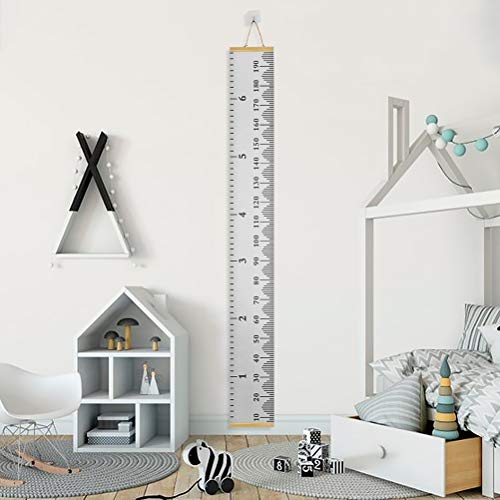 FOCCTS Baby Growth Chart Wood Frame Fabric Canvas Height Measurement Ruler Wall Height Chart for Kids Toddlers and Babies - 79" x 7.9" (Grey)