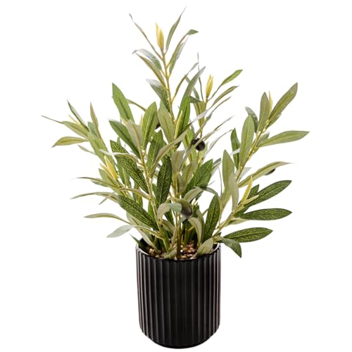 Ewtogift 14 inch Artificial Olive Plant Indoor Fake Plants with Ceramic Black Pot Faux Silk Plant...