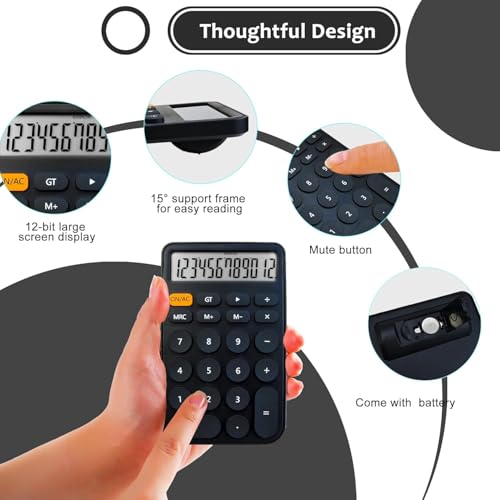 Image of VEWINGL Basic Desktop Calculator, 12 Digit Large Display and Big Buttons | Modern Minimalist Design for School, Office, Home, and Everyday Use