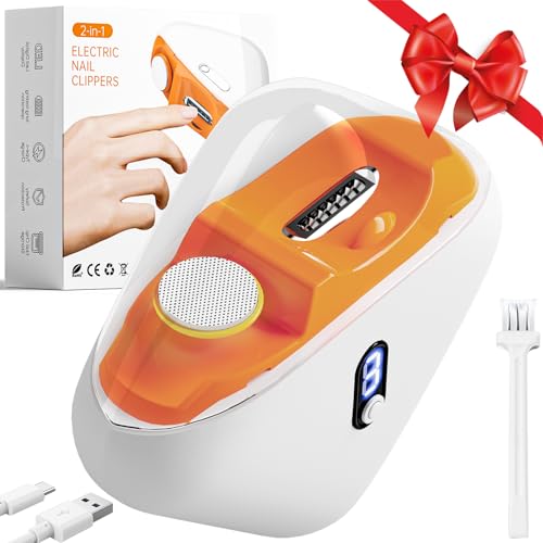 JUNZUP Electric Nail Clipper, 2-in-1 Automatic Nail Trimmer with LED Light, 3 Speeds Electric...