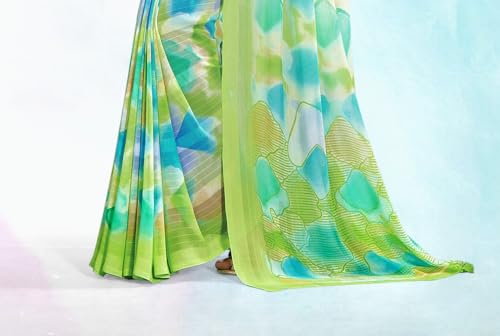Image of Jaanvi fashion Women's Georgette Saree with Unstitched Blouse Piece