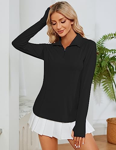Lomon Women Long Sleeve Shirts Sun Protection 1/4 Zip Summer Quick Dry Hiking Shirts Hiking Shirts Women Quick Dry（Black,Xl） thumb #7