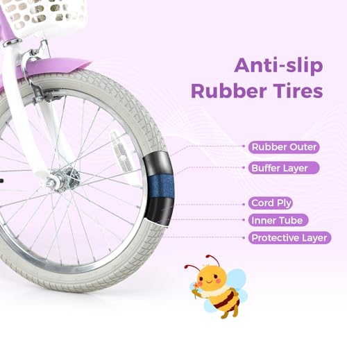 Image of BABY JOY Girls Bike with Streamers & Doll-Seat, Kids Bike for 3-8 Years Old | 12 14 16 18 20 Inch Children Bicycle w /Detachable Training Wheels or Kickstand, Storage Basket, Adjustable Seat and Handlebar