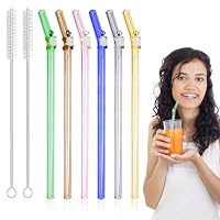 6 Stück Glasstrohhalme Wiederverwendbar – 3 Gebogen & 3 Gerade, 20 Cm, Mit Reinigungsbürsten, Spülmaschinenfest