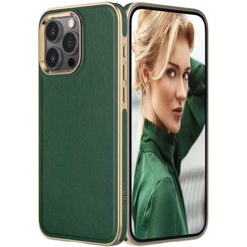 LOHASIC for iPhone 15 Pro Max Case Leather – Luxury Soft Chrome Edge Cover, Designer i Phone 15 Pro Max Case for Men Women, Classic Business Style, Green