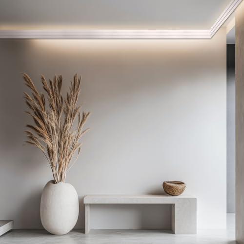 Image of Pushglossy 9 Pcs 47.24 inch(Total 35.4 Ft) Ceiling Crown Molding with LED Duct Kit for Seamless Ambient Accent Lighting Waterproof Channel for Easy LED Trim Moulding Strip Installation