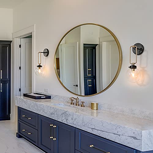 Sconces Wall Lighting, Farmhouse Globe Wall Sconce, 1-Light Wall Light With Black And Gold Metal Finish, Clear Glass Shade, 5’’ L X 10’’ W X 14.5’’ H #TOP2