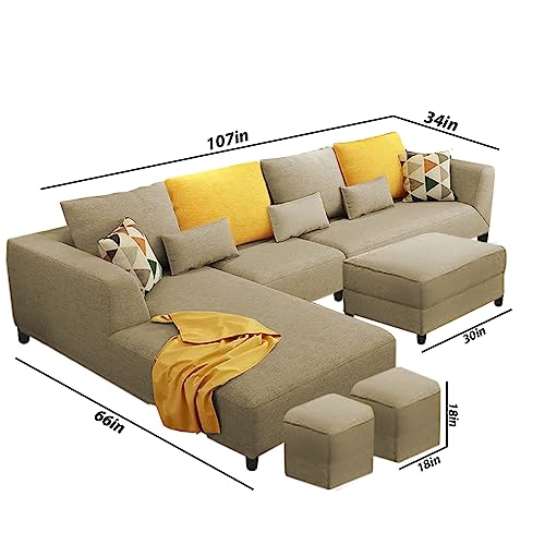 Image of Galib LHS 8 Seater L Shape Sofa Set for Living Room (Cream Fabric)